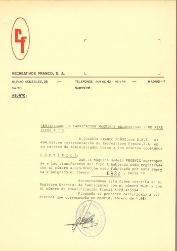 Documentos de  Phoenix - Recreativos Franco
