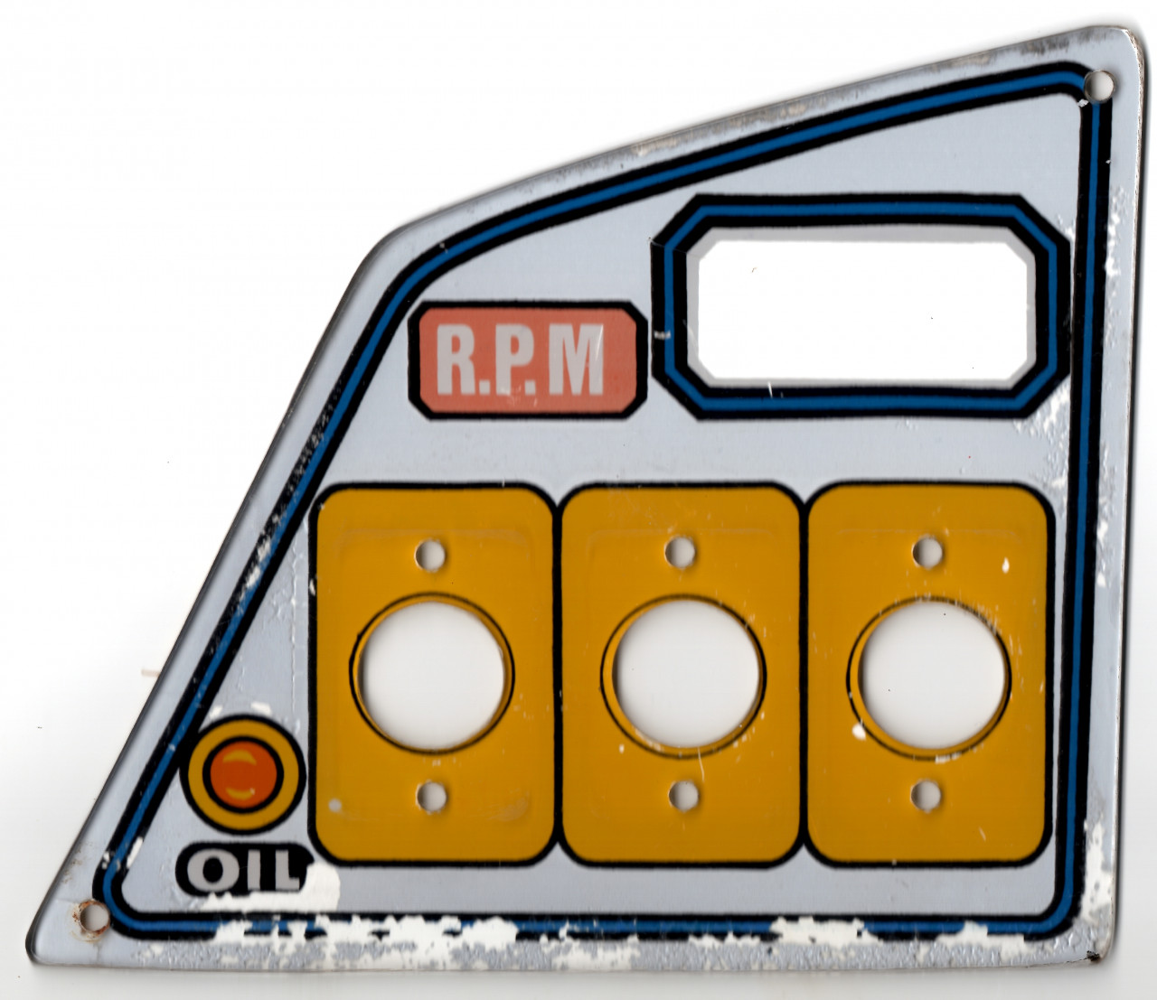 Panel donde corresponde el display para el «velocímetro» y los tres botones: Turbo, Sirena y Radar. Imagen: Jordigahan.