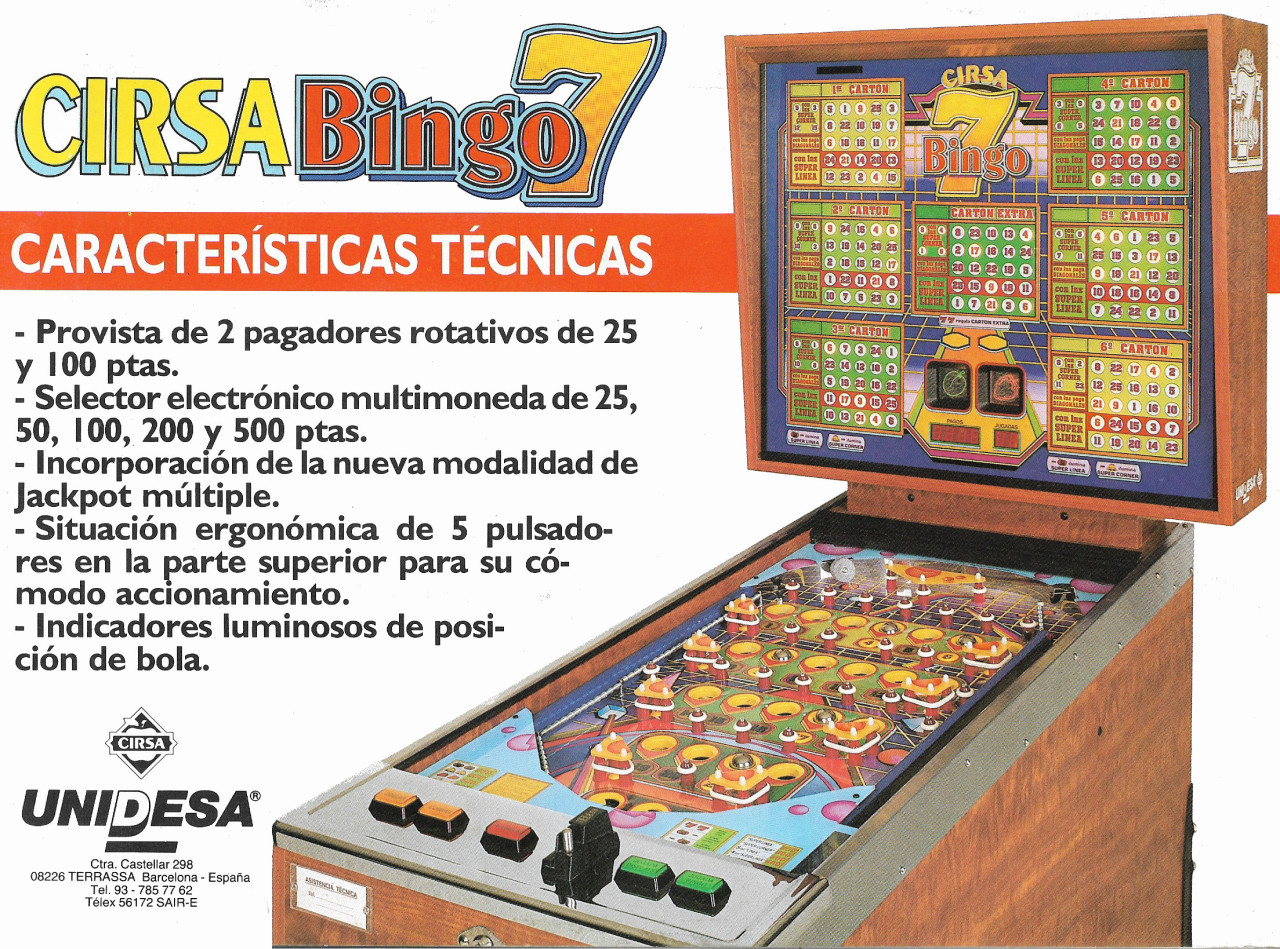 Folleto del modelo clásico de la máquina Cirsa Bingo 7. Imagen: Javier Martín.