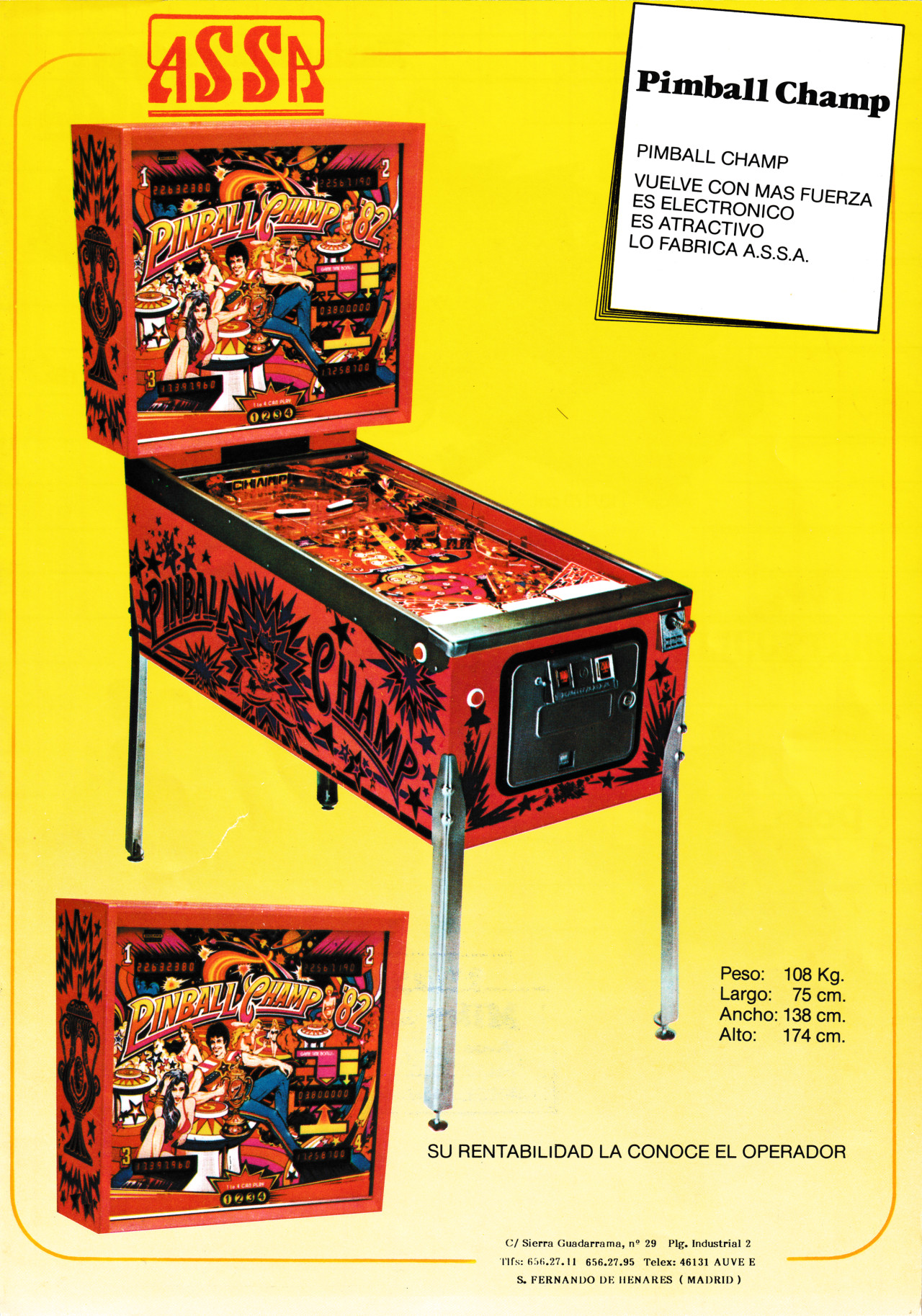 Pinball Champ 82, Automave. Era un pinball original de la empresa italiana Zaccaria. Imagen: Recreativas.org.
