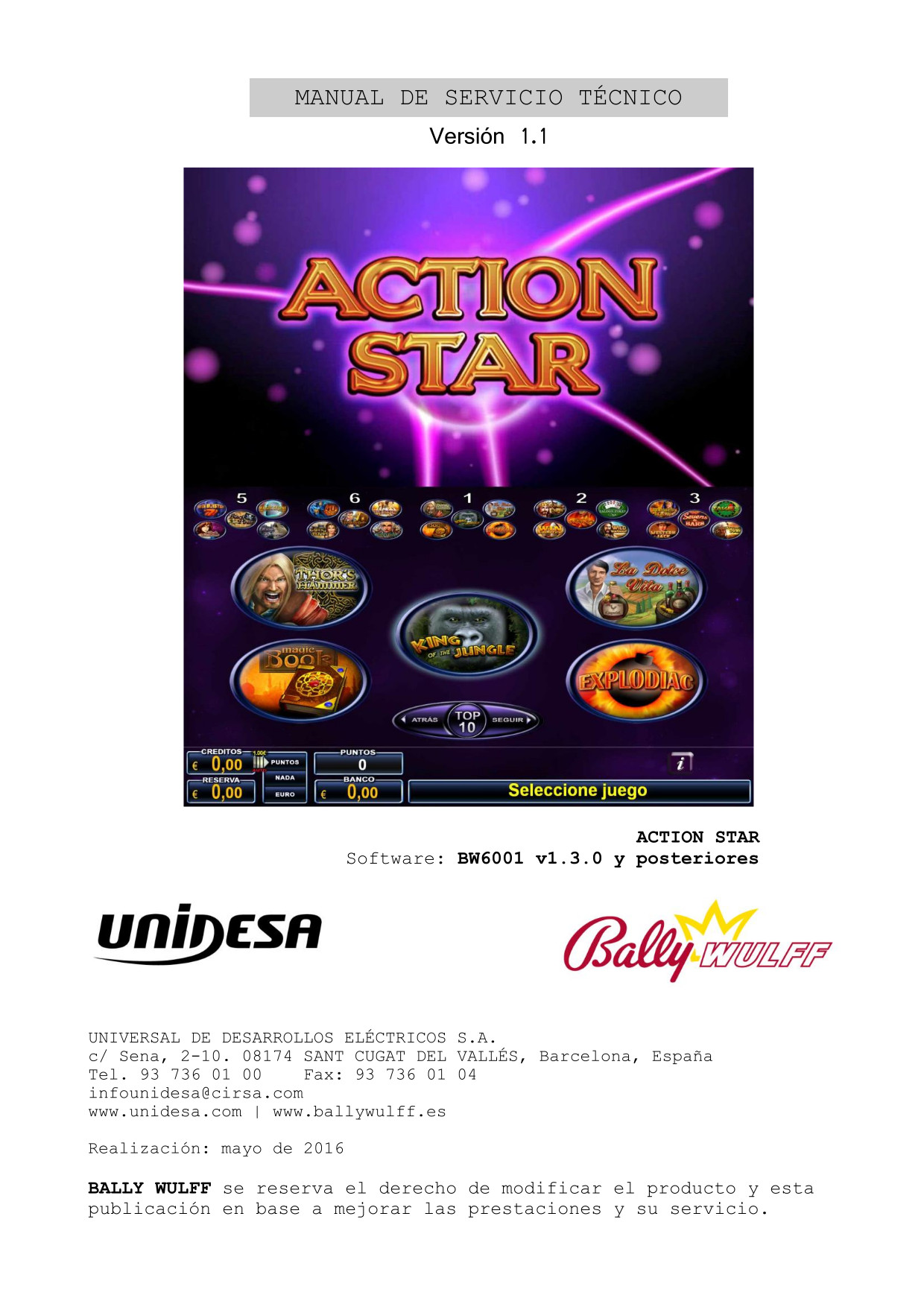 Action Star, versión 1.1. Unidesa/Bally Wulff.