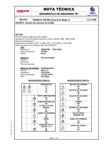 Documentos de  Cirsa Euro Bingo 7 - Unidesa CIRSA