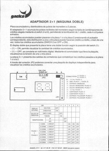 Documentos de  Monedero adaptador 2x1 (máquina doble) - Gaelco SA