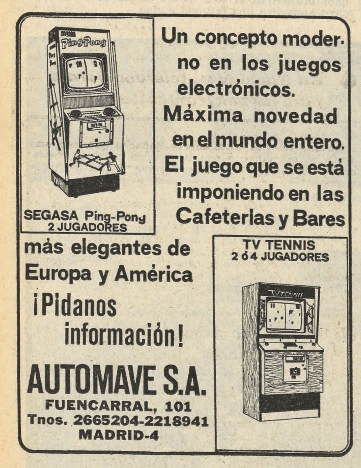 Publicidad del distribuidor Automave de la Segasa Ping-Pong en el Diario «Pueblo» (15 de diciembre de 1973). Imagen cedida por Martín F. Martorell.