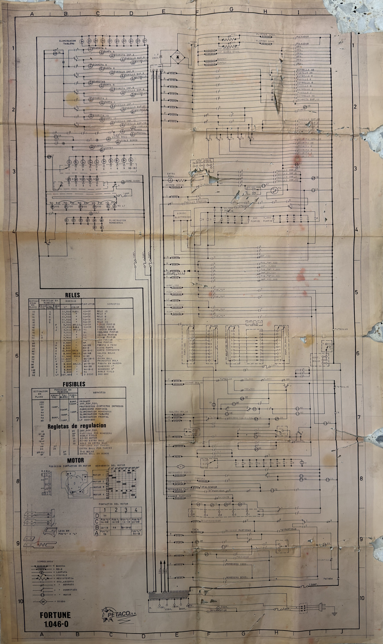 Esquemas del pinball Fortune, Petaco. Imagen facilitada por Basilio García y Juan Bladis.